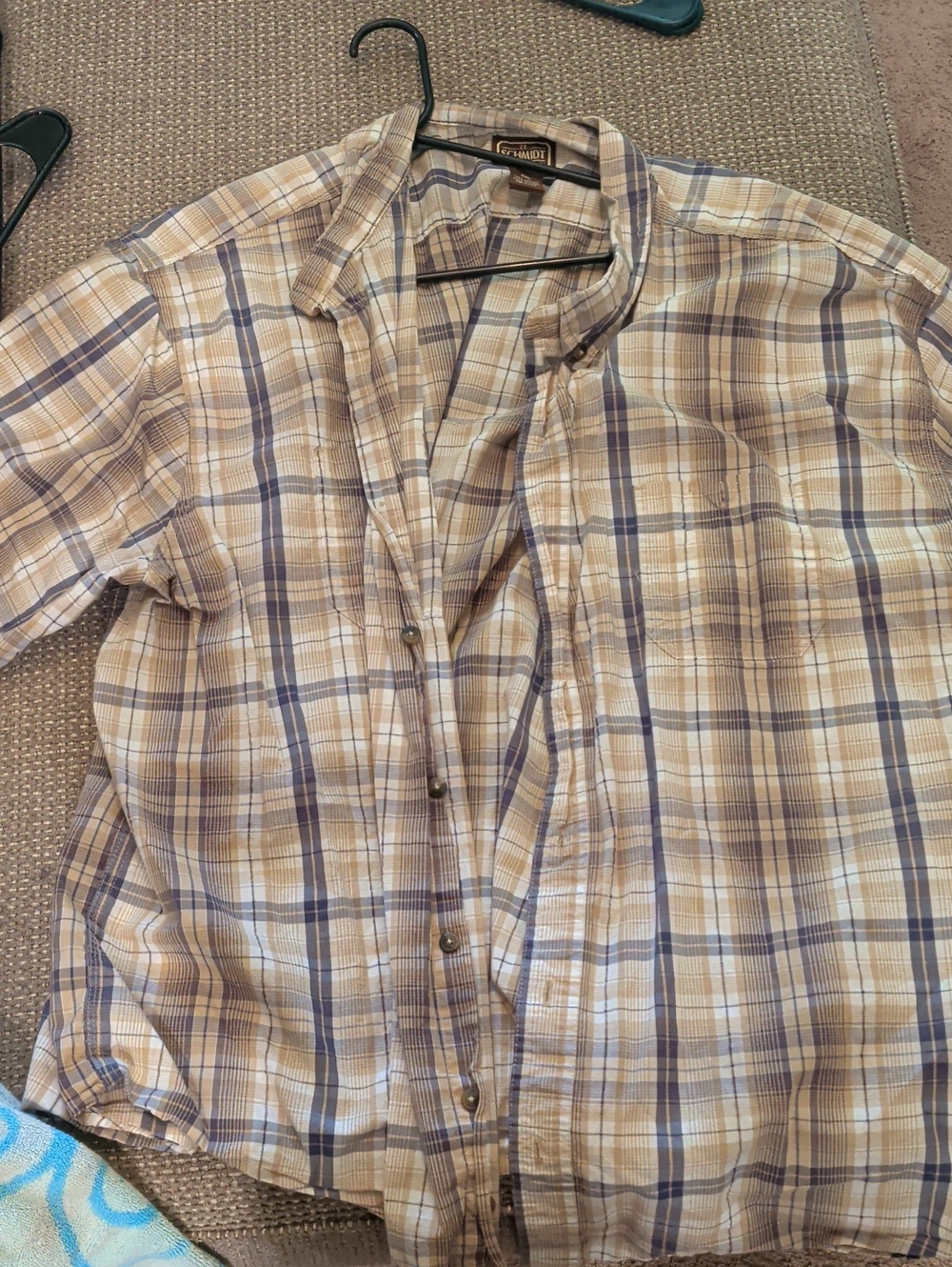 Men’s Plaid Button-Down Shirt — Beige & Blue